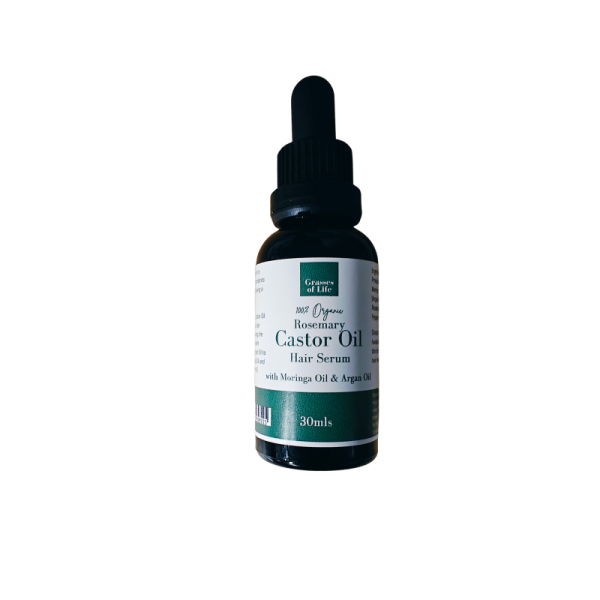 Organic Hair Serum with Castor Oil, Moringa Oil, Argan Oil plus Rosemary Oil, Peppermint Oil and Juniper Oil