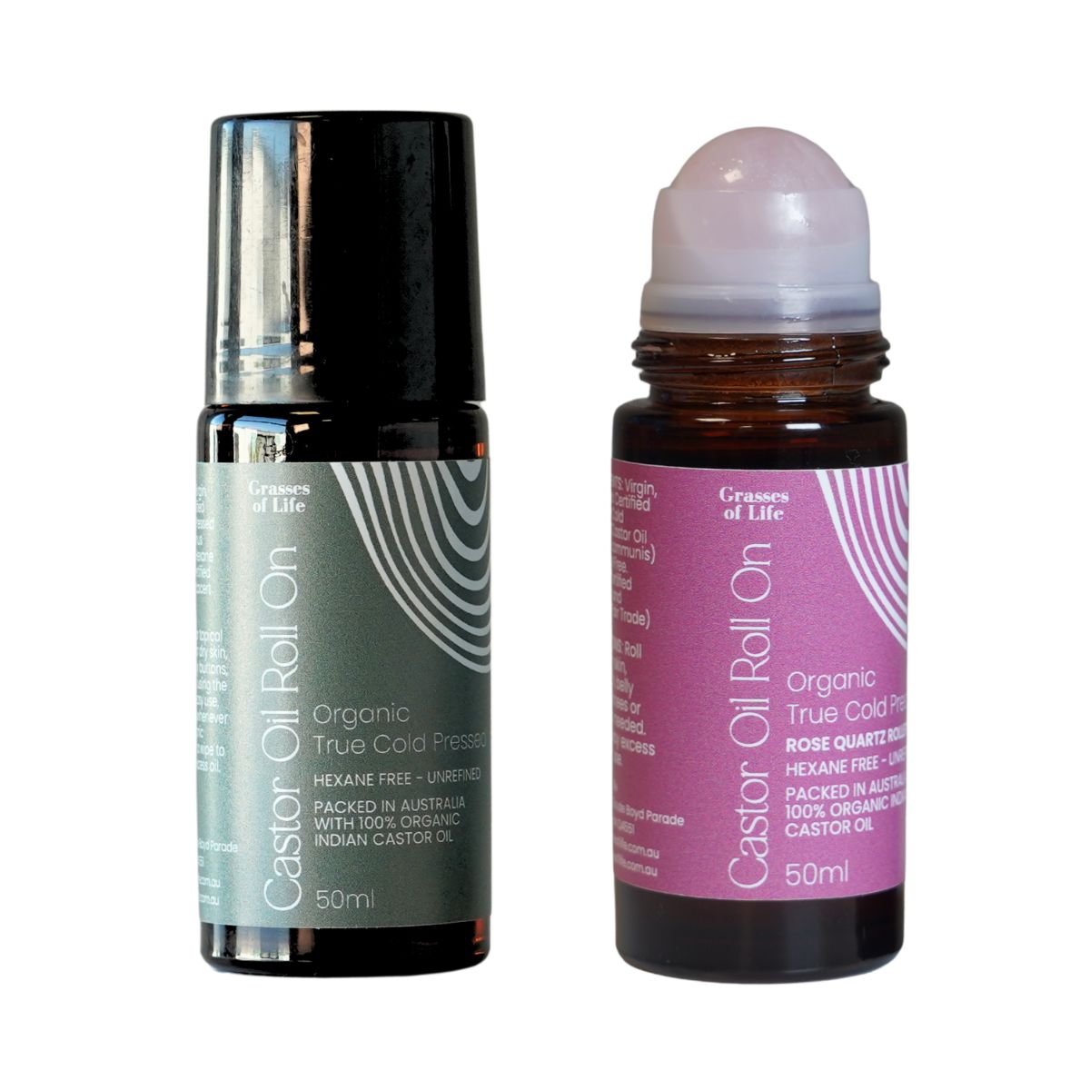 Organic Rose Quartz Castor Oil Roll On 50ml (Refillable/Reusable)